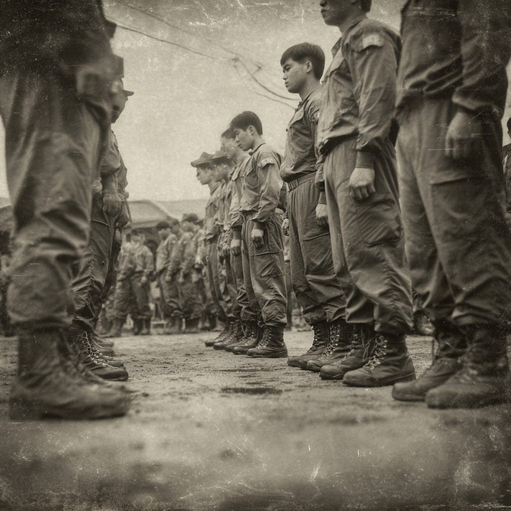 옛날 군인모습. 세대의 기억으로 돌아보는장면