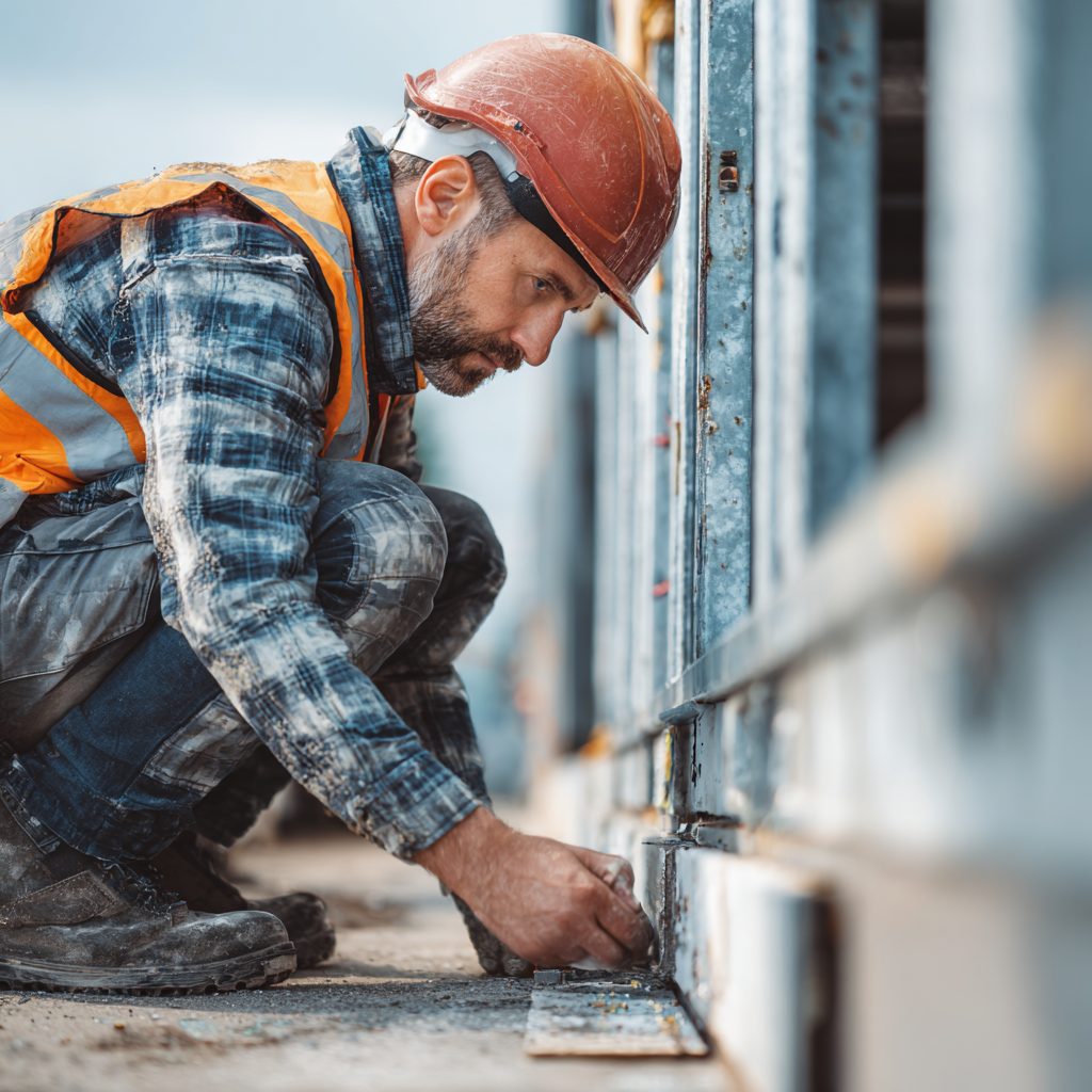 모듈러주택 공사 중 꼼꼼하게 살펴보는 건설노동자